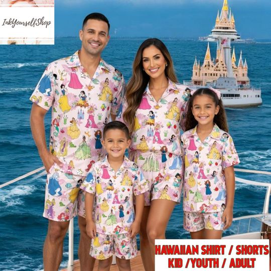 Discover Disney Princess Hawaiian Shirt, Snow White Cinde Ariel Belle Rapunzel Jasmine Shirt, Disney Vacation Family Matching Aloha Shirt