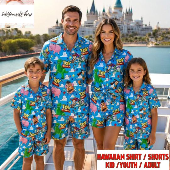 Discover Toy Story Hawaiian Shirt Woody Buzz Lightyear Rex Hamm Jessie Family Matching Disney Vacation Shirt Kids Adult