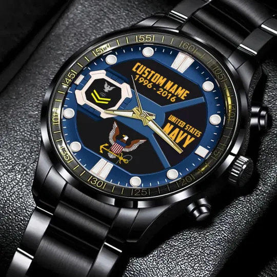 Discover Personalized US Navy Black Stainless Steel Watch, Gift For Military