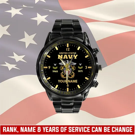 Discover Personalized US Navy Black Stainless Steel Watch, Gift For Military