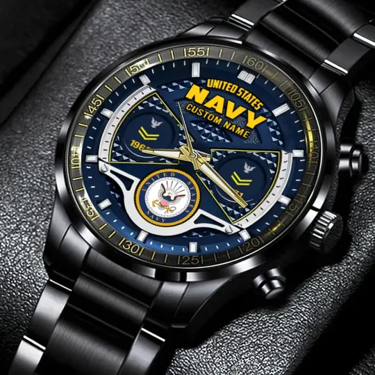 Discover Personalized US Navy Black Stainless Steel Watch For Men