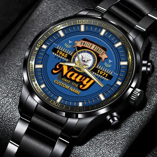 Discover Personalized US Navy Black Stainless Steel Watch For Men