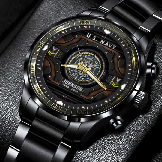 Personalized US Navy Black Stainless Steel Watch For Men