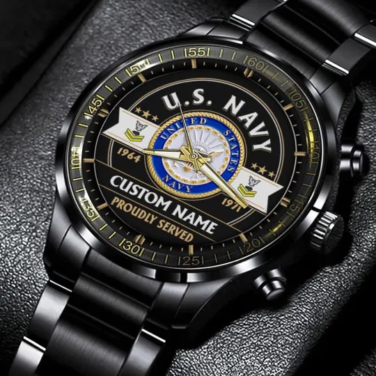 Discover Personalized US Navy Black Stainless Steel Watch For Men