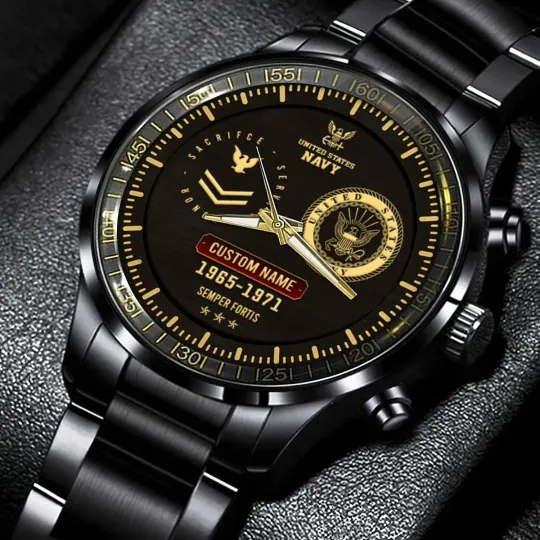 Discover Personalized US Navy Black Stainless Steel Watch For Men