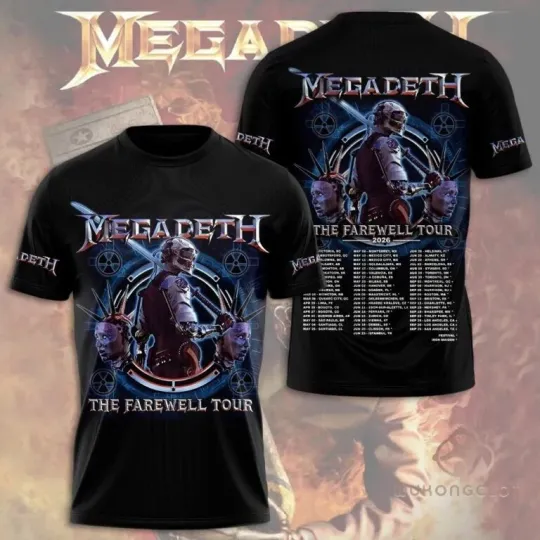 Discover Megadeth The Farewell Tour 2026 T-Shirt 3D Concert Tee Merch All Size