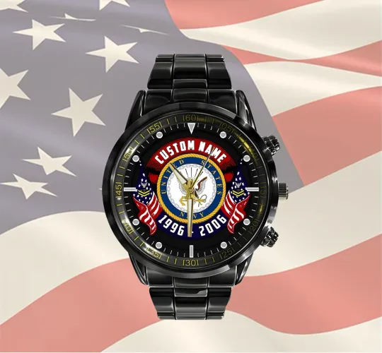 Discover Personalized US Navy Black Stainless Steel Watch For Men