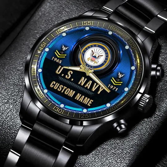 Discover Personalized US Navy Black Stainless Steel Watch For Men