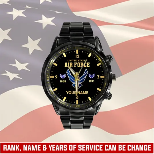 Discover Personalized US Air Force Black Stainless Steel Watch, Gift For Military