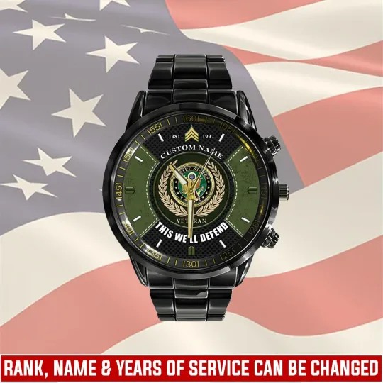 Discover Personalized US Army Black Stainless Steel Watch, Gift For Military
