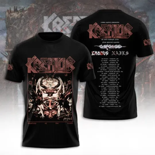 Discover Kreator Krushers Of The World Tour 2026 3D T Shirt All Size BB942