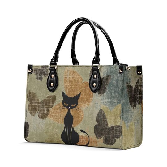 Discover Boho Butterfly & Atomic Cat Satchel Leather Bag, Faux Leather Shoulder Bag