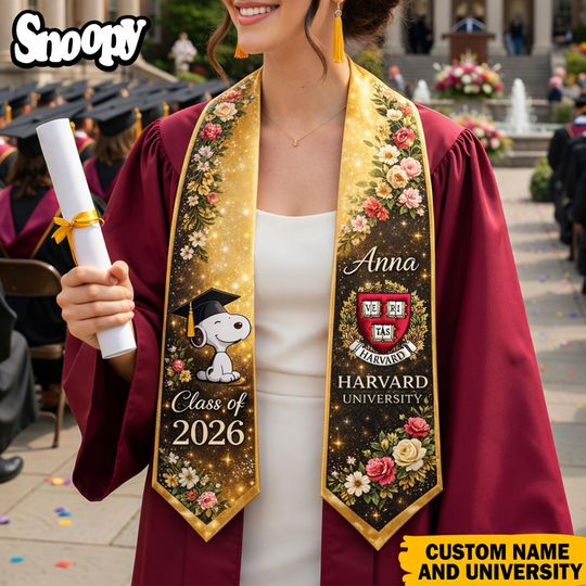 Custom Floral Graduation Stole, Class of 2026, Personalized University Sash