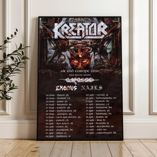 Discover Kreator Tour 2026 Poster UK Europe Vertical Poster Thrash Concert Dates