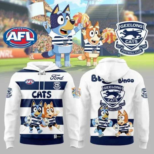 Discover Geelong Cats BlueyDad and Bingo Hoodie