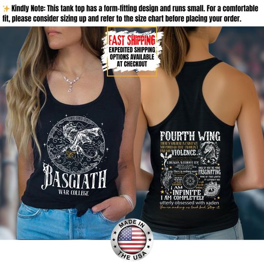 Fourth Wing Tank Top, Basgiath War College Tank Tee, Bookish Tank Tops, Xaden Riorson, Gifts For Readers, Book Lovers Tee