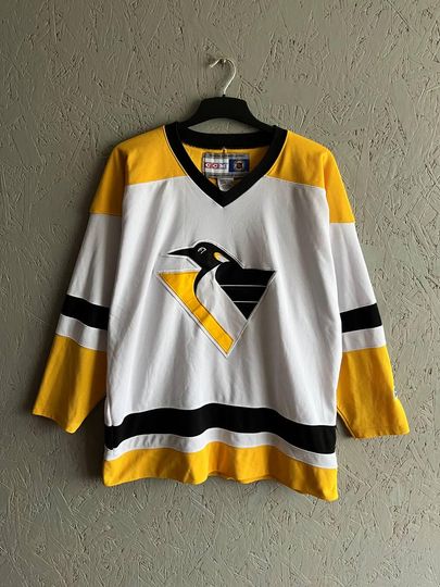 Discover Vintage Pittsburgh Penguins CCM Hockey Jersey Men's, White-Yellow 90s NHL Logo Retro Sportswear
