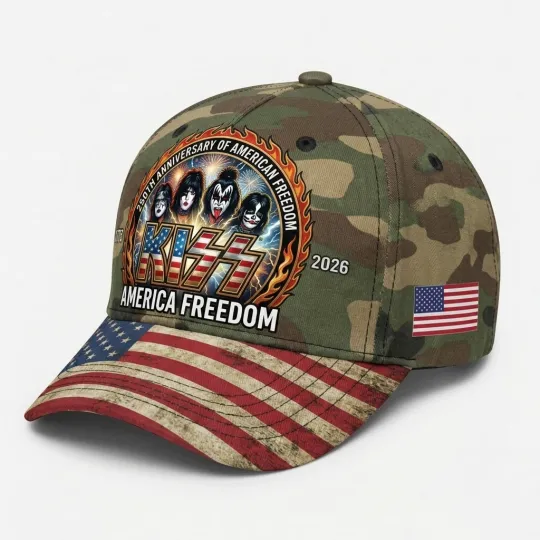 Kiss Band 250th Anniversary America Camo Claasic Cap - Print Hat, One Size