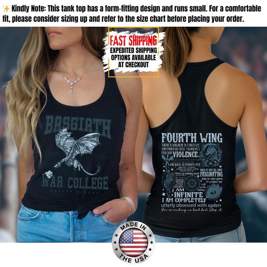 Fourth Wing Tank Top, Basgiath War College Tank Tee, Bookish Tank Tops, Xaden Riorson, Gifts For Readers, Book Lovers Tee