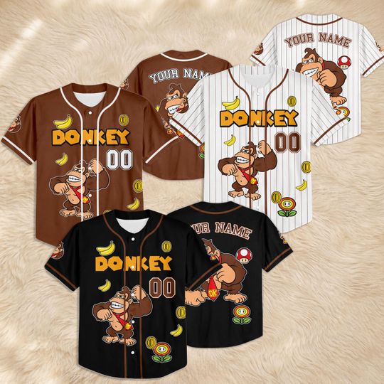 Custom Donkey Kong Baseball Jersey, Personalized Super Mario Jersey Shirt, Matching Family Gaming Apparel