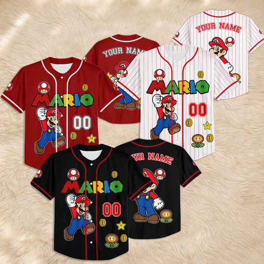 Discover Custom Mario Baseball Jersey, Personalized Gaming Apparel, Family Matching Shirt