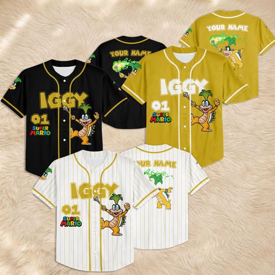Discover Custom Iggy Baseball Jersey, Personalized Super Mario Shirt, Family Theme Park Apparel