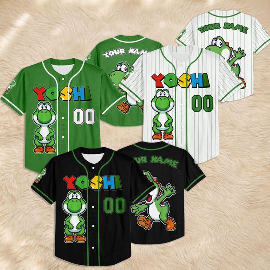 Custom Yoshi Baseball Jersey, Personalized Super Mario Family Shirt