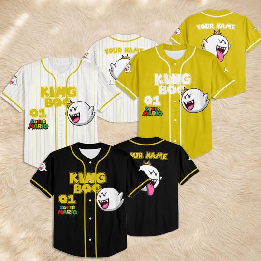 Custom King Boo Mario Baseball Jersey, Nintendo Ghost Jersey, Universal Studio Game Trip Shirt