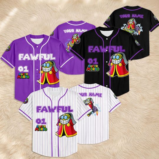 Discover Custom Fawful Baseball Jersey, Personalized Super Mario Shirt, Family Fan Apparel