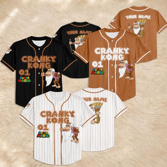 Discover Custom Cranky Kong Baseball Jersey, Personalized Super Mario Jersey Shirt, Matching Family Gaming Apparel