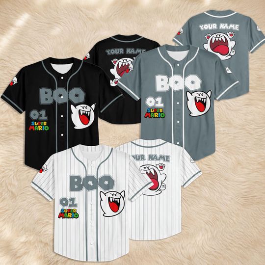 Custom King Boo Mario Baseball Jersey, Nintendo Ghost Jersey, Universal Studio Game Trip Shirt