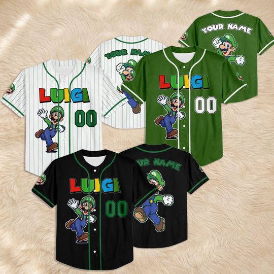 Custom Luigi Baseball Jersey, Personalized Super Mario Jersey Shirt, Matching Family Gaming Apparel