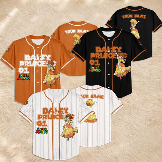 Custom Princess Daisy Baseball Jersey, Personalized Super Mario Shirt