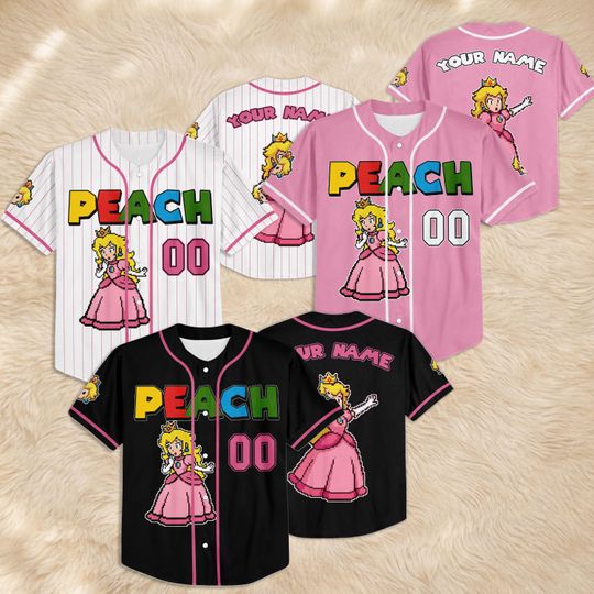 Discover Custom Princess Peach Baseball Jersey, Personalized Super Mario Shirt