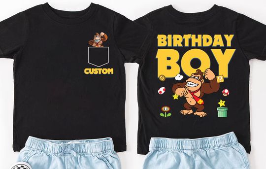 Discover Custom Comfort Donkey Kong Super Mario Birthday Boy Shirt, Kids Double Sided Pocket Tee