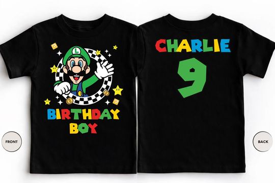 Discover Luigi Birthday Boy Shirt, Custom Name Age Mario Kids Tee