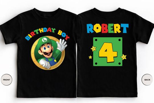 Super Mario Luigi Birthday Boy Shirt, Custom Name Age Kids Tee, Family Birthday Trip