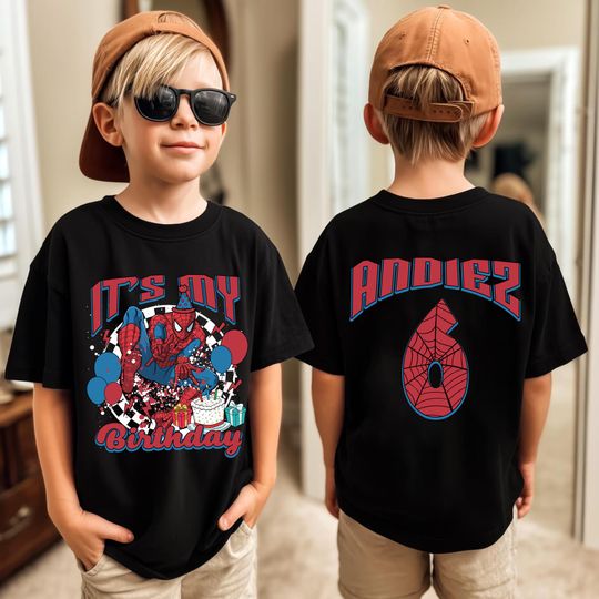 Discover Custom Name Spider-Man Birthday Shirt Personalized Boy Marvel Superhero Family Matching Tee
