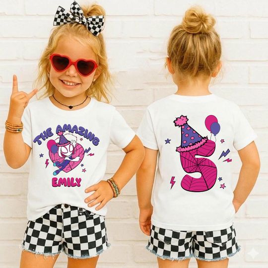 Discover Disney Ghost Spider Birthday Shirt, The Emily Spider-Gwen Girl Party Tee Custom Name
