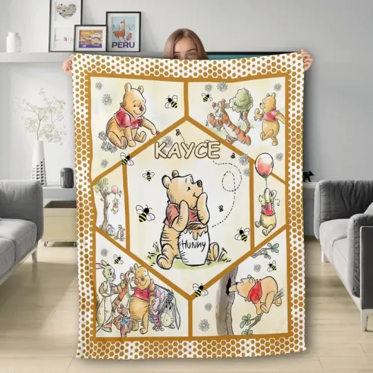 Discover Personalized Pooh Bear And Fleece Blanket, Magic World Blanket, Characters