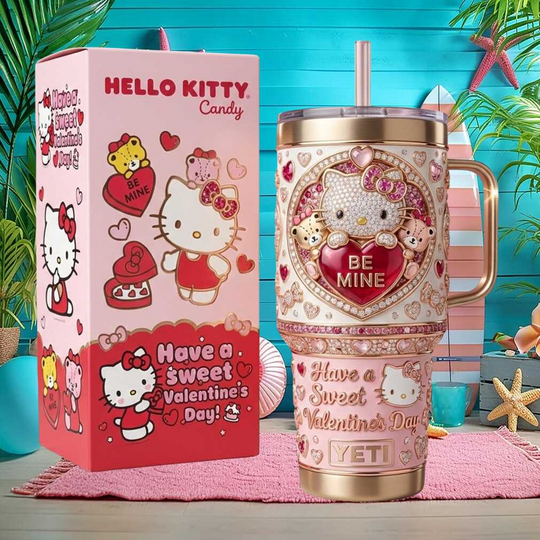 Hello Kitty Valentine’s Day “Be Mine” Rhinestone 2D Tumbler Pink Hearts Edition (No Box)