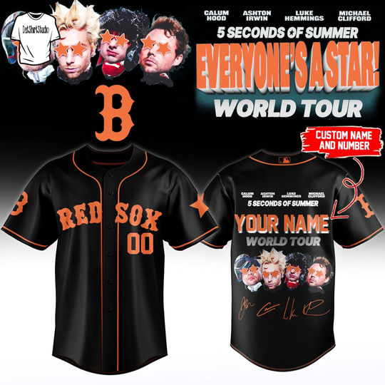 Boston Red Sox x 5 Seconds of Summer EVERYONE’S A STAR! World Tour Edition Personalized Baseball Jersey