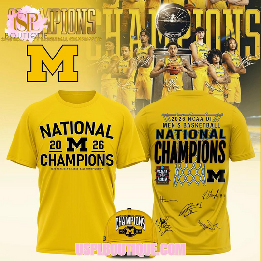 Discover Michigan Wolverines Basketball Championship 2026 Yellow T-Shirt