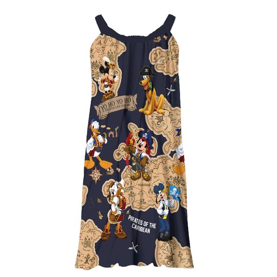 Mickey And Friends Pirates of the Caribbean Summer Sling Dress, Mickey Pirates Casual Dress, Disney Pirates Beach Dress, Women Dress