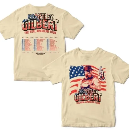Brantley Gilbert The Real American Tour 2026 Schedule Dates Two Sided T-Shirt