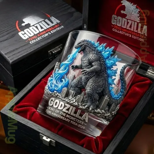 god zilla King Of The Monsters 72nd Anniversary 1954-2026 Whiskey Glass