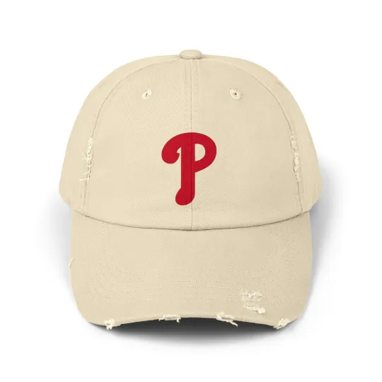 Phillies Red Script P Embroidered Distressed Baseball Cap