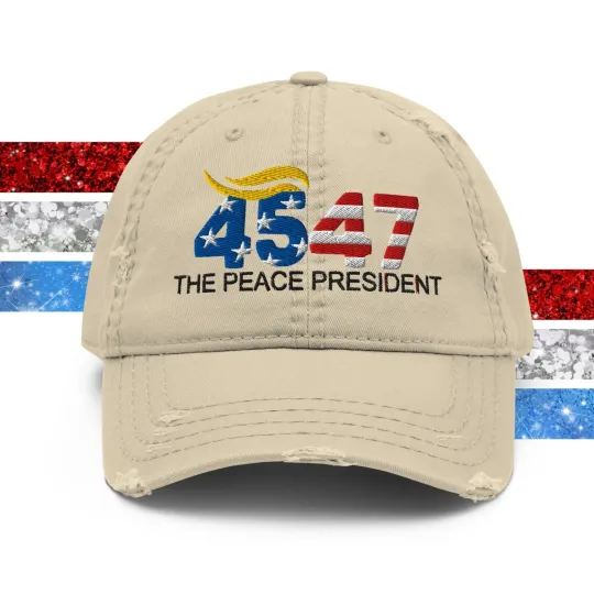 Trump the Peace President Embroidered Distressed Dad Hat