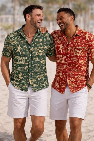 World Cup 2026 Hawaiian Shirt, Vintage Soccer Fan Shirt, Tropical Football Party Shirt, USA Canada Mexico Game Day Summer Button Up