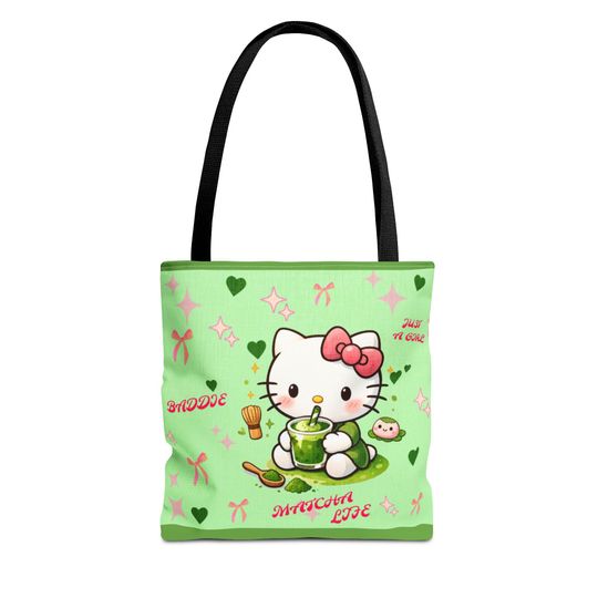 Discover Hello Kitty Matcha Tea Tote Bag, Cute Cat Character Pattern
